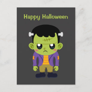 Carte Postale Monstre de Frankenstein vert Joyeux Halloween