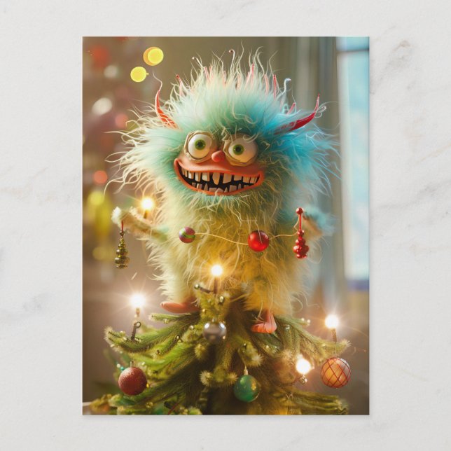 Carte Postale Monstre de Noël sur l'arbre de Noël (Devant)