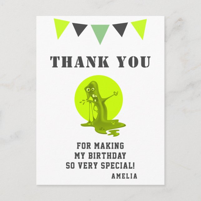 Carte Postale Monstre déplaisant Vert Slime Anniversaire Merci (Devant)