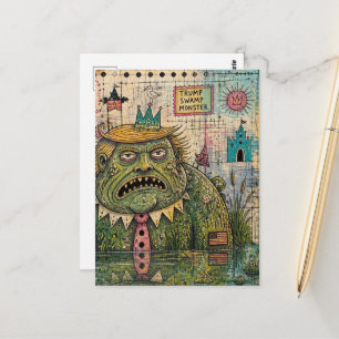 Carte Postale Monstre des marais Mixed Media Collage drôle