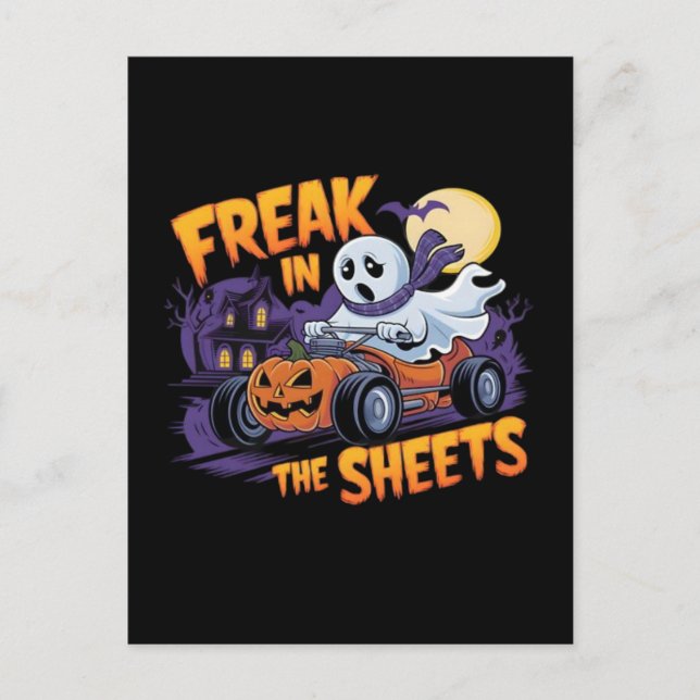 CARTE POSTALE MONSTRE D'HALLOWEEN DANS LE DRAP DE LIT (Devant)