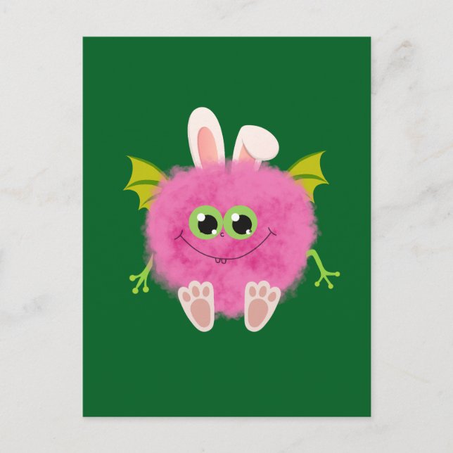 Carte Postale Monstre lapin rose tout doux (Devant)