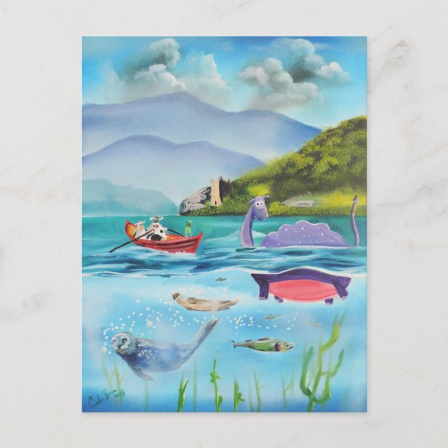 Carte Postale Monstre Loch Ness tableau sous-marin G BRUCE (Devant)