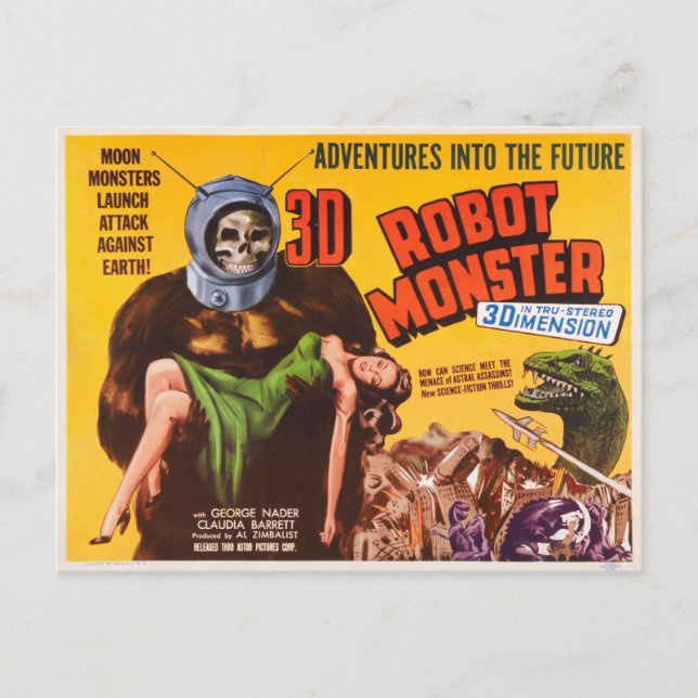 CARTE POSTALE MONSTRE ROBOT 3D (Devant)