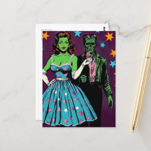 Carte Postale Monstres à peau verte d'Halloween