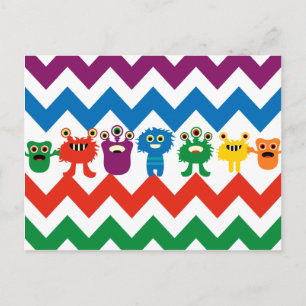Carte Postale Monstres amusants colorés Cute Chevron Motif rayé
