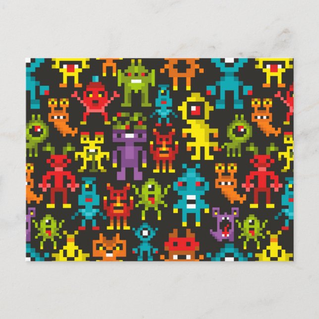 Carte Postale Monstres Pixel 8 bits (Devant)