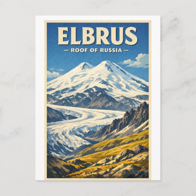 Carte Postale Mont Elbrus, Russie, dans un style rétro classique (Devant)