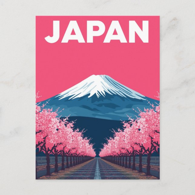 Carte Postale Mont Fuji Fleur de Cerisier Rétro (Devant)