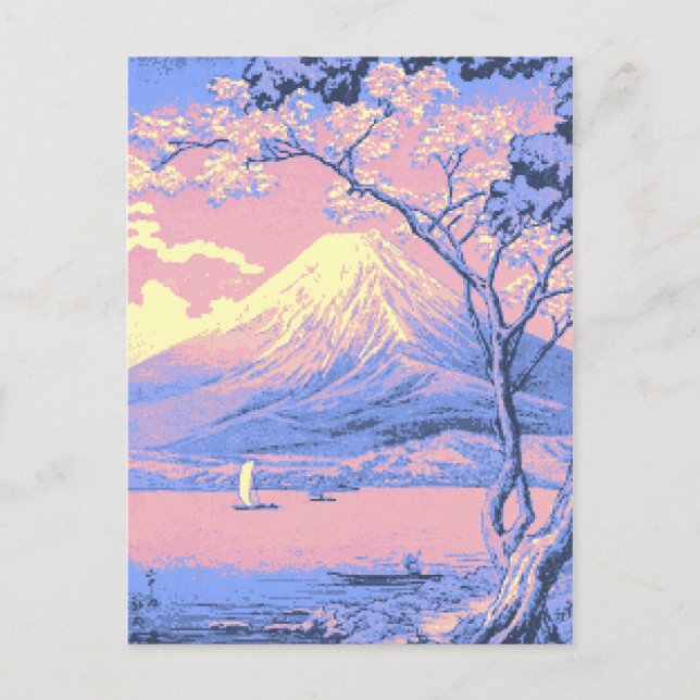 Carte Postale Mont Fuji rose et violet du lac Yamanaka Poster (Devant)