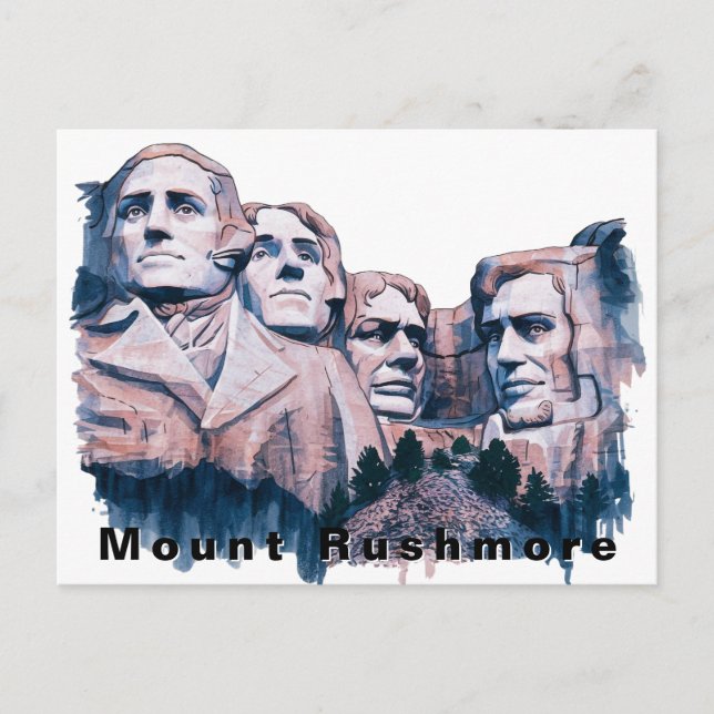 Carte Postale Mont Rushmore USA Voyage Aquarelle  (Devant)