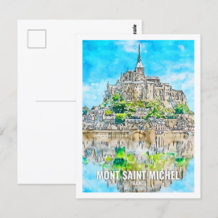 Carte Postale Mont Saint Michel France Aquarelle de voyage célèb