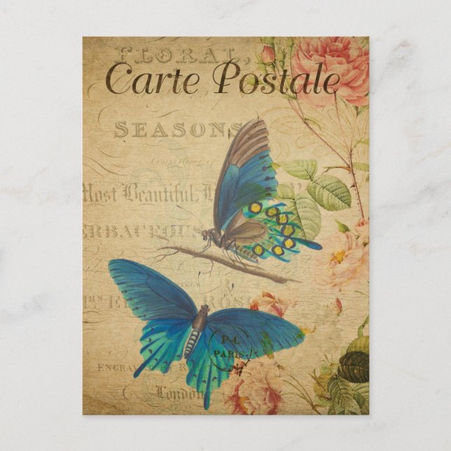 Carte Postale Montage de papillons français Vintages (Devant)