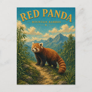 Carte Postale Montagne de bambou Panda roux Watercolor GeoSaga