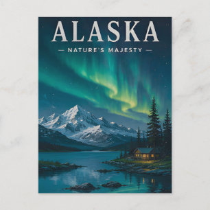 Carte Postale ✨ Montagne de la lumière du Nord de l'Alaska, nuit