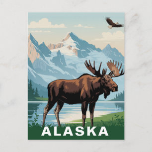 Carte Postale Montagne de l'élan rétro de l'Alaska