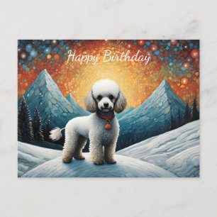 Carte Postale Montagne enneigée d'anniversaire joyeux Poodle mig