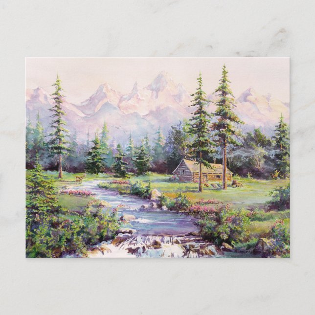 Carte Postale MONTAGNE LOG CABINE par SHARON SHARPE (Devant)