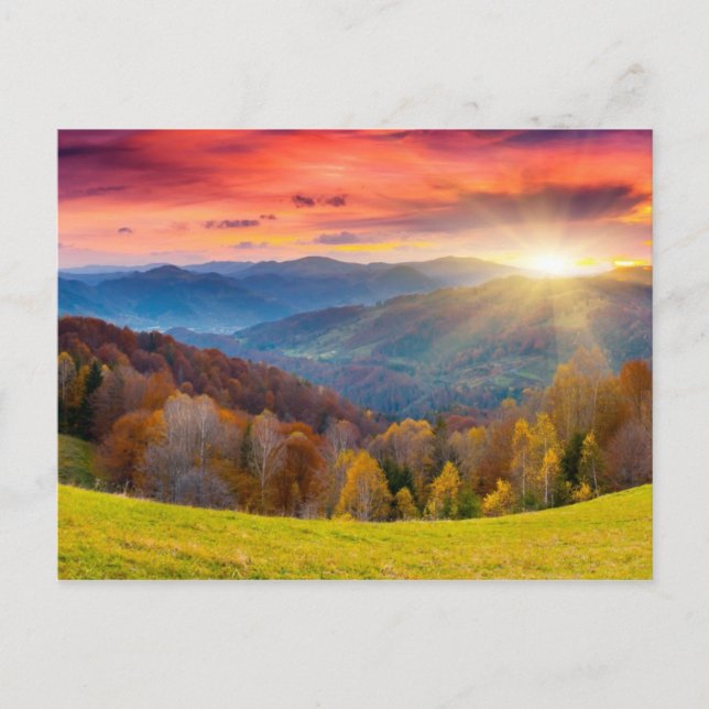 Carte Postale Montagne paysage d'automne avec forêt (Devant)