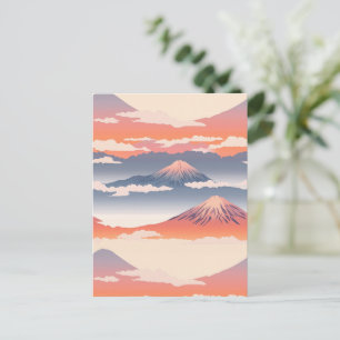 Carte Postale Montagnes Couronnées de Neige Ciel Doré Aquarelle