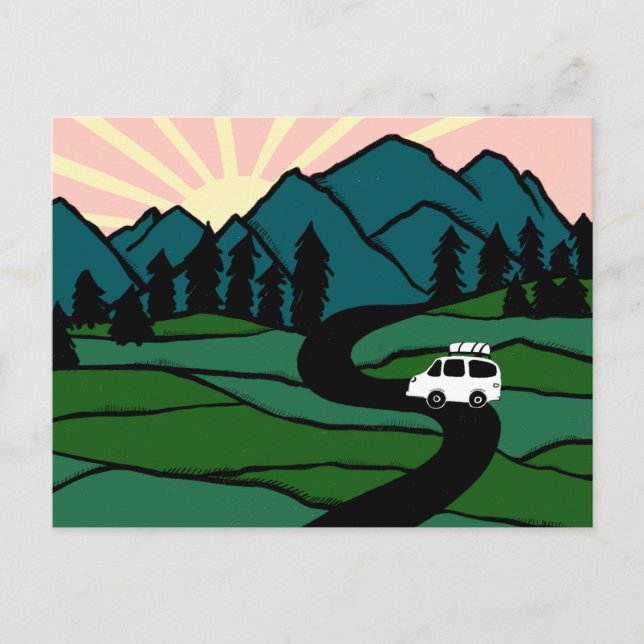 Carte Postale Montagnes de camping-car Vanlife Camping-car Lever (Devant)