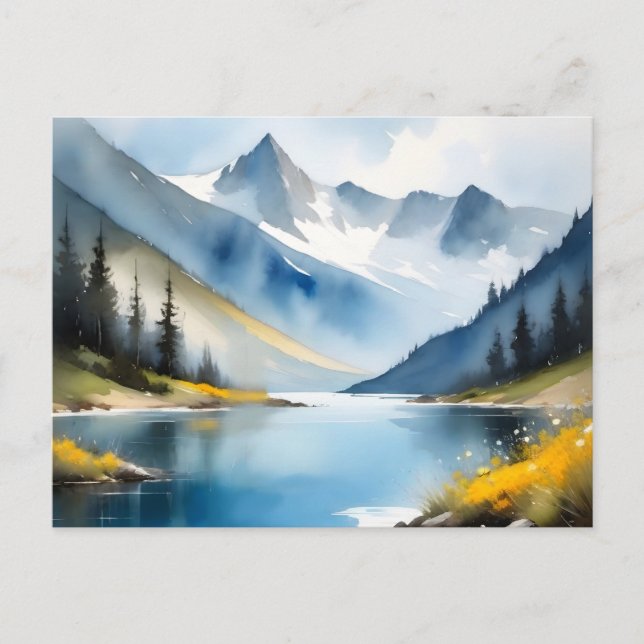 Carte Postale Montagnes enneigées et lac (Devant)