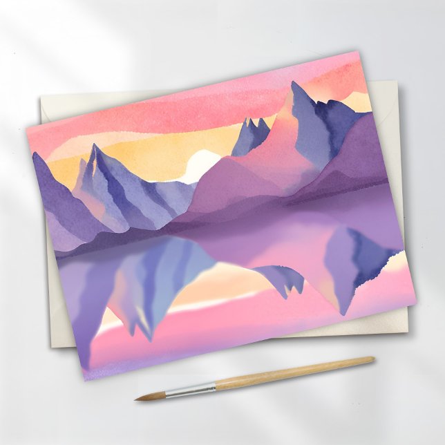 Carte Postale Montagnes pastel | Ciel à l'aquarelle (Créateur téléchargé)