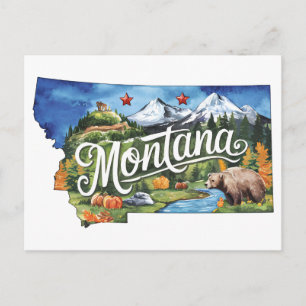 Carte Postale Montana États-Unis État Forme Aquarelle Vintage