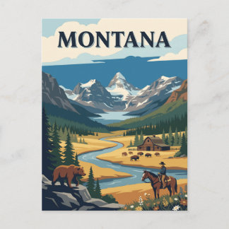 Carte Postale Montana Mountain Ranch Affiche Vintage Bison