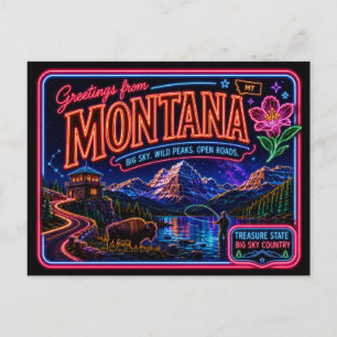 Carte Postale Montana Neon État Rétro Vintage