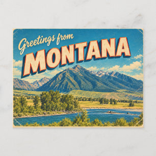 Carte Postale Montana Retro Montagnes Rivière Voyage Souvenir