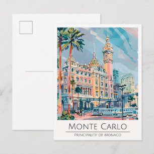Carte Postale Monte Carlo Monaco Illustration Artistique Voyage