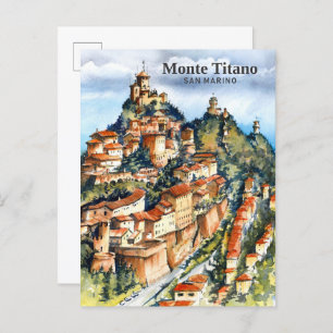 Carte Postale Monte Titano San Marino Aquarelle Peinture Voyage