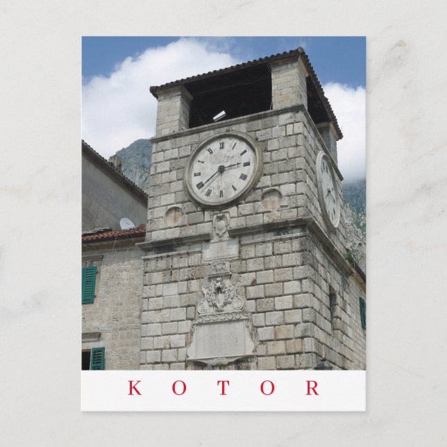 Carte postale Monténégro Kotor vue tour à horloge (Devant)