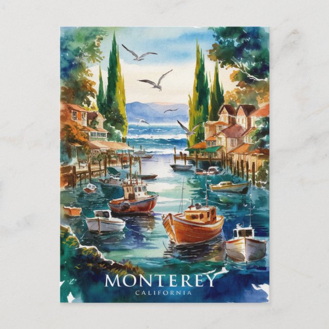 Carte Postale Monterey California Watercolor Peinture (Devant)