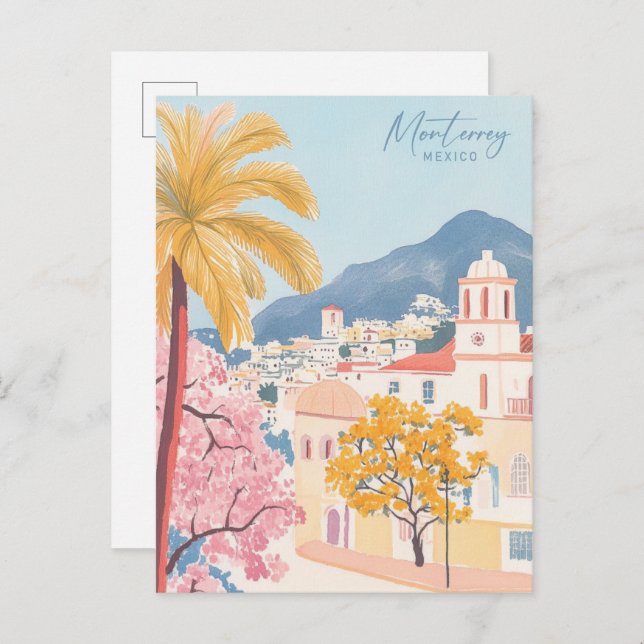 Carte Postale Monterrey Mexique Illustration de peinture Gouache (Devant / Derrière)