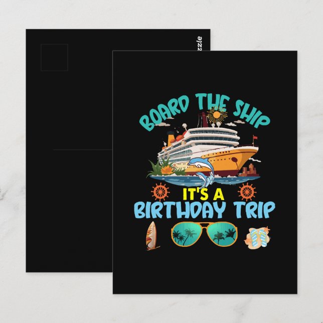 Carte Postale Montez à bord du navire c'est un voyage d'annivers (Devant / Derrière)