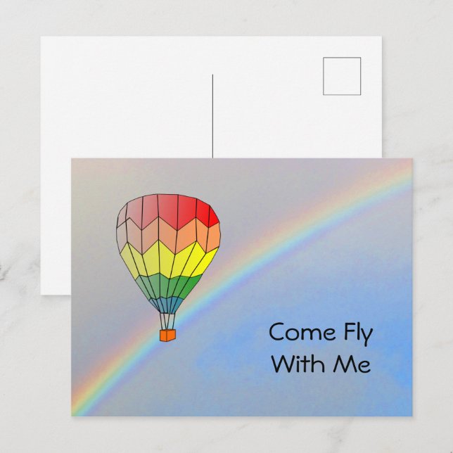 Carte postale - Montgolfière et arc-en-ciel (Devant / Derrière)
