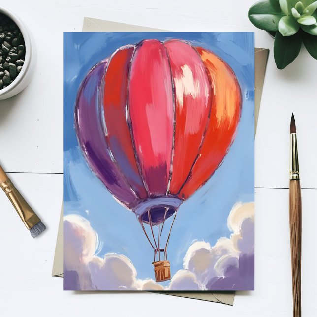 Carte Postale Montgolfière | Peinture à l'aquarelle rouge (Créateur téléchargé)