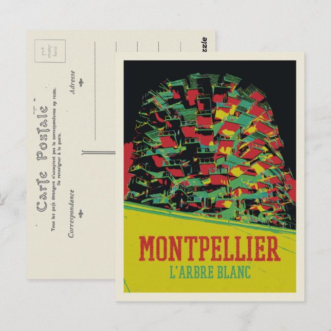 Carte Postale Montpellier Arbre blanc illustration France (Devant / Derrière)