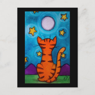 Carte Postale Montre de chat Pleine lune