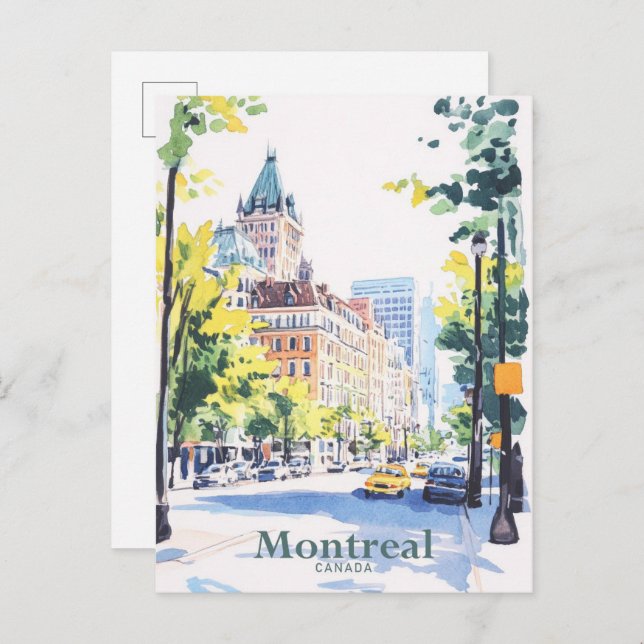 Carte Postale Montréal Canada Illustration de peinture Gouache V (Devant / Derrière)
