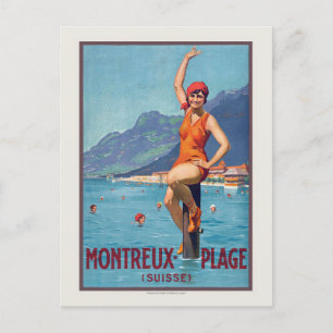 Carte Postale Montreux Plage Suisse Poster vintage vers 1920