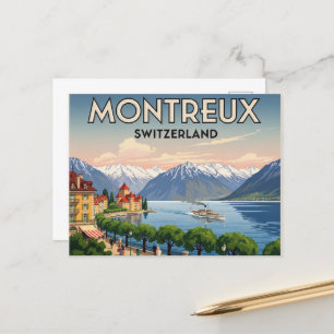 Carte Postale Montreux Suisse Travel Art Vintage