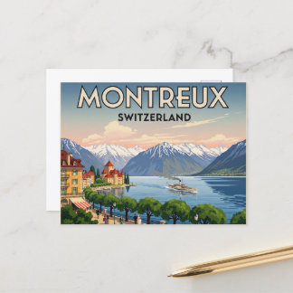Carte Postale Montreux Suisse Travel Art Vintage