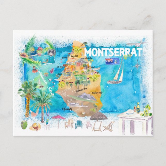 Carte Postale Montserrat Antilles Illustré Voyage aux Caraïbes (Devant)