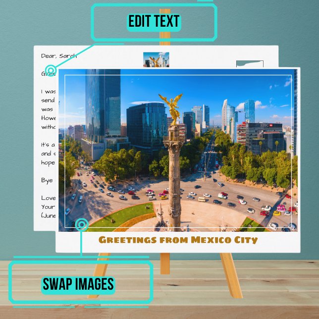 Carte Postale Monument de l'Indépendance avec Skyline Mexico (Enjoy our customizable postcard)