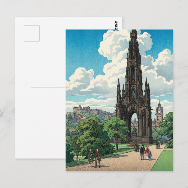 Carte Postale Monument Scott d'Édimbourg Pri japonais (Devant / Derrière)