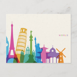 Carte Postale Monuments Mondiaux Pastel Collage