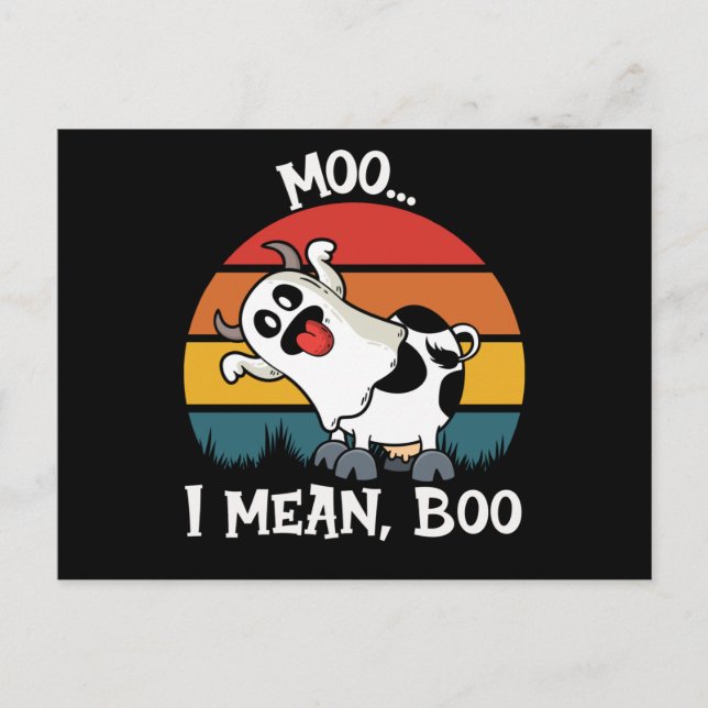 Carte Postale Moo Je Veux Dire Boo Drôle Ghost Cow halloween (Devant)